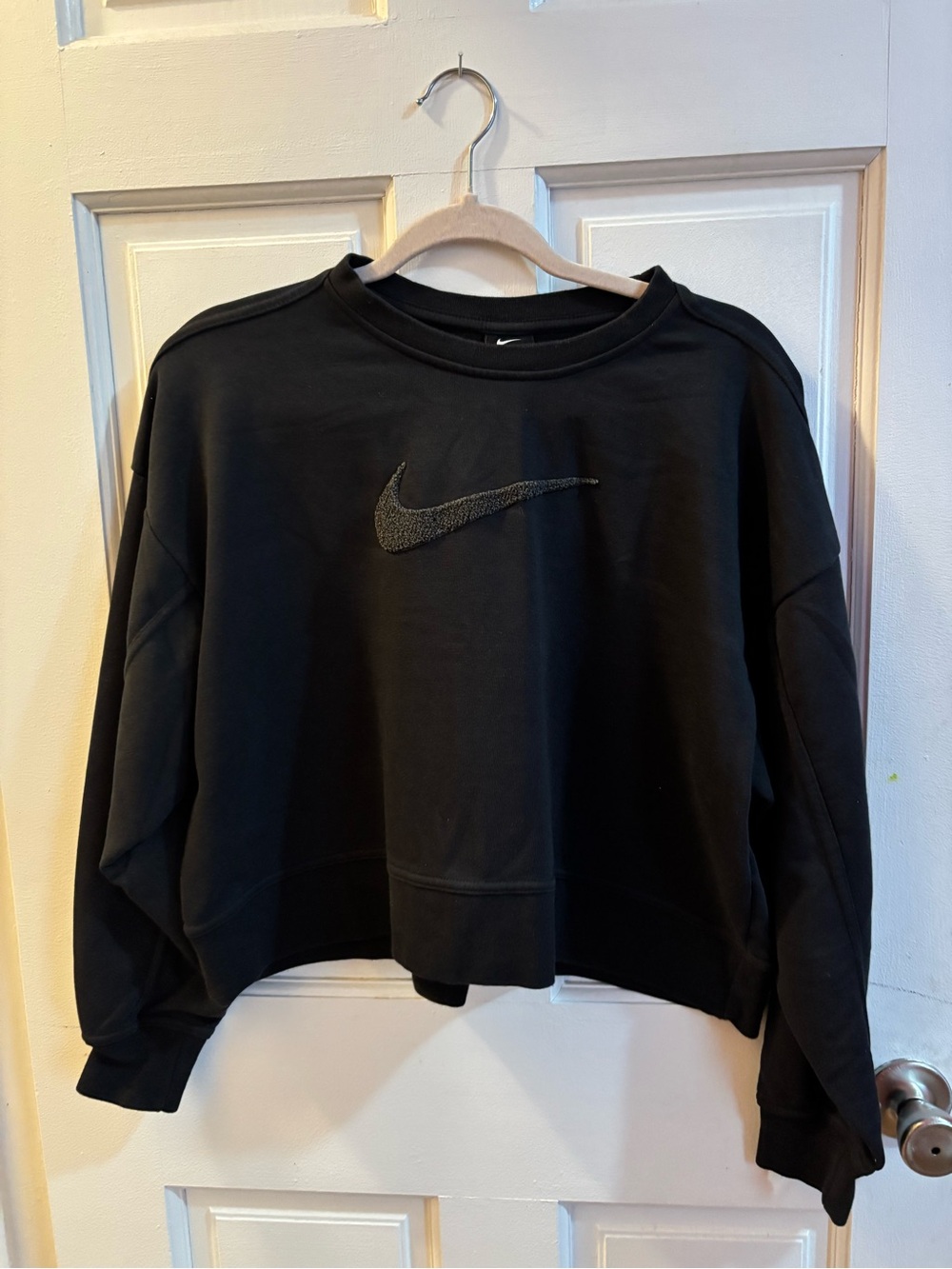 Nike Black Cropped Embroidered Swoosh Sweatshirt